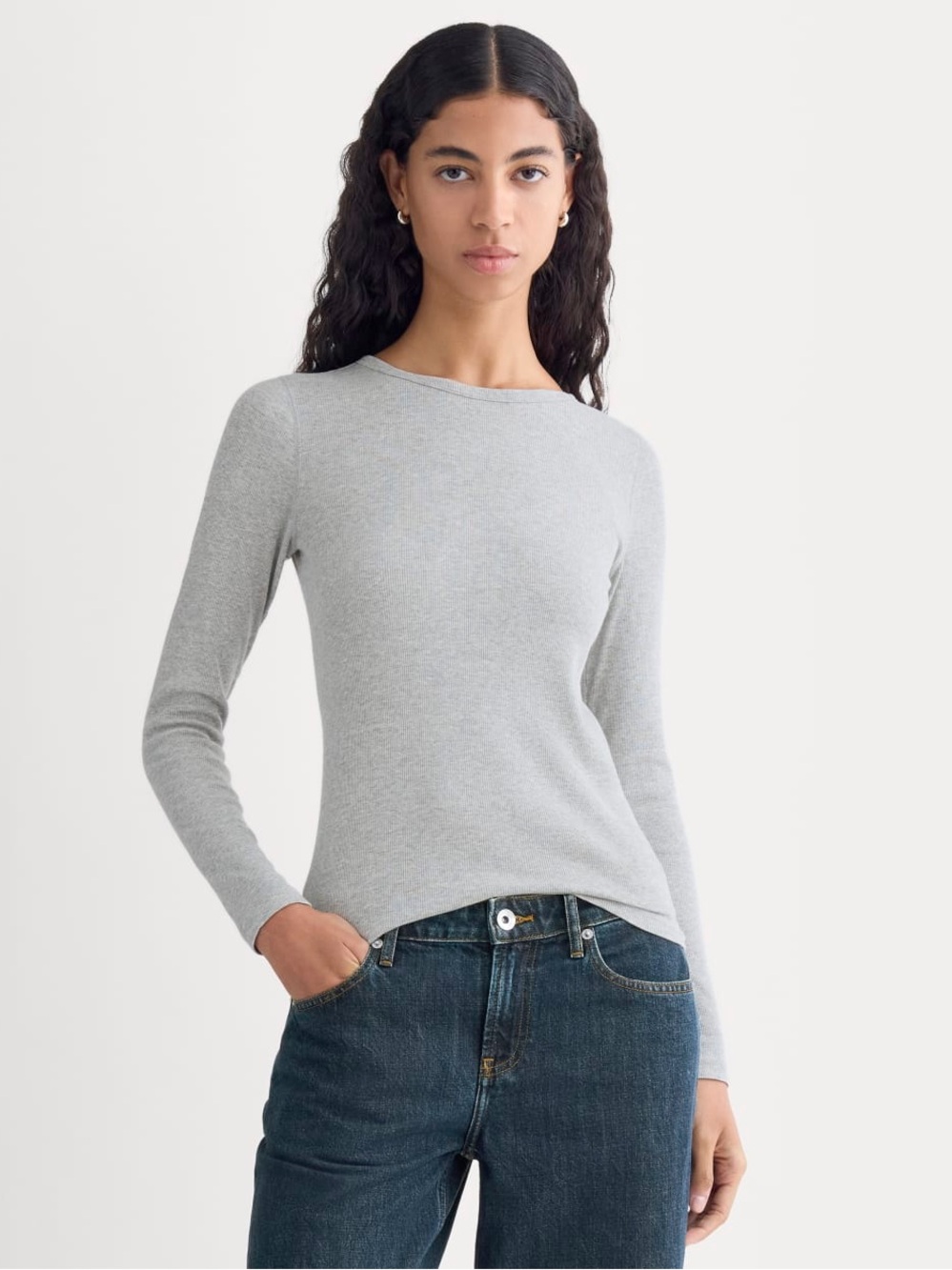 Everlane The Luxe Rib Long-Sleeve Crew Classic Heather Grey Size S NWOT